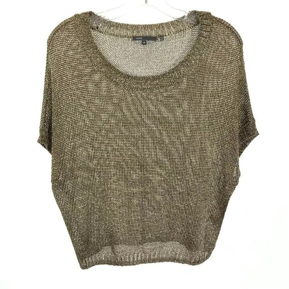 Womens Size Medium Vince Gold Metallic Pullover Open Knit Sweater - Picture 1 of 5